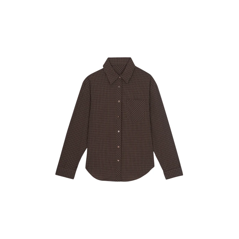 The Frankie Shop Vesta Cotton Shirt - Brown Plaid - Oversized Minimalist Tops in Brown - Shop at Luxury Shoes 