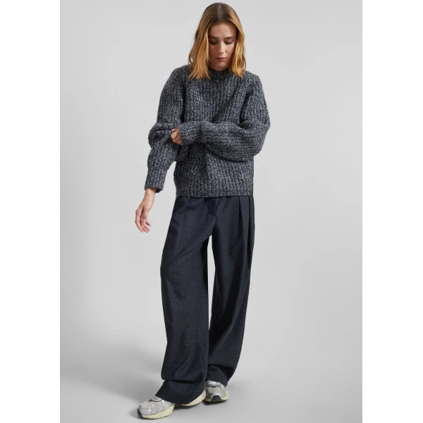 The Frankie Shop Vezia Chunky Knit Sweater - Dark Grey Melange - Oversized Minimalist Knitwear in Grey - Shop at Luxury Shoes 