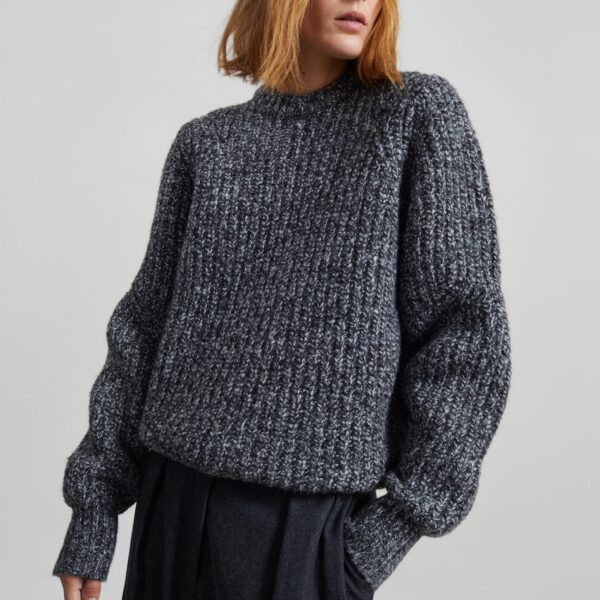The Frankie Shop Vezia Chunky Knit Sweater – Dark Grey Melange, view 3