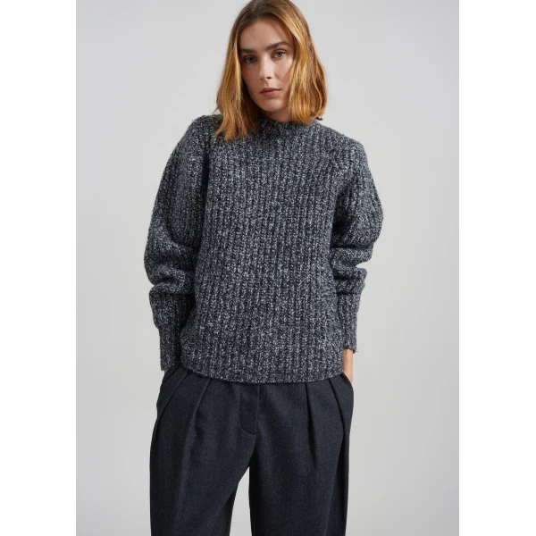 The Frankie Shop Vezia Chunky Knit Sweater - Dark Grey Melange - Oversized Minimalist Knitwear in Grey - Shop at Luxury Shoes 