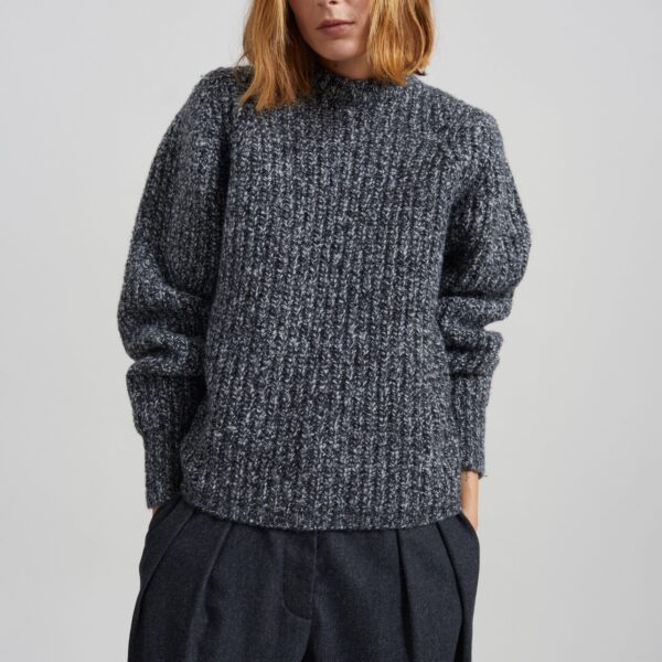 The Frankie Shop Vezia Chunky Knit Sweater – Dark Grey Melange, view 4