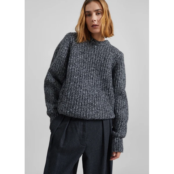 The Frankie Shop Vezia Chunky Knit Sweater - Dark Grey Melange - Oversized Minimalist Knitwear in Grey - Shop at Luxury Shoes 