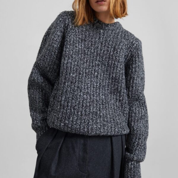 The Frankie Shop Vezia Chunky Knit Sweater – Dark Grey Melange, view 6