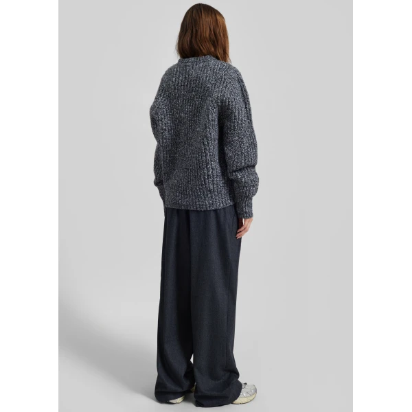 The Frankie Shop Vezia Chunky Knit Sweater - Dark Grey Melange - Oversized Minimalist Knitwear in Grey - Shop at Luxury Shoes 