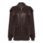 The Frankie Shop Viper Leather Jacket - Brown - Oversized Minimalist Jackets in Brown - Shop at Luxury Shoes 