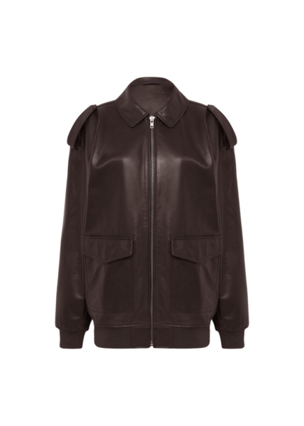 The Frankie Shop Viper Leather Jacket - Brown - Oversized Minimalist Jackets in Brown - Shop at Luxury Shoes 