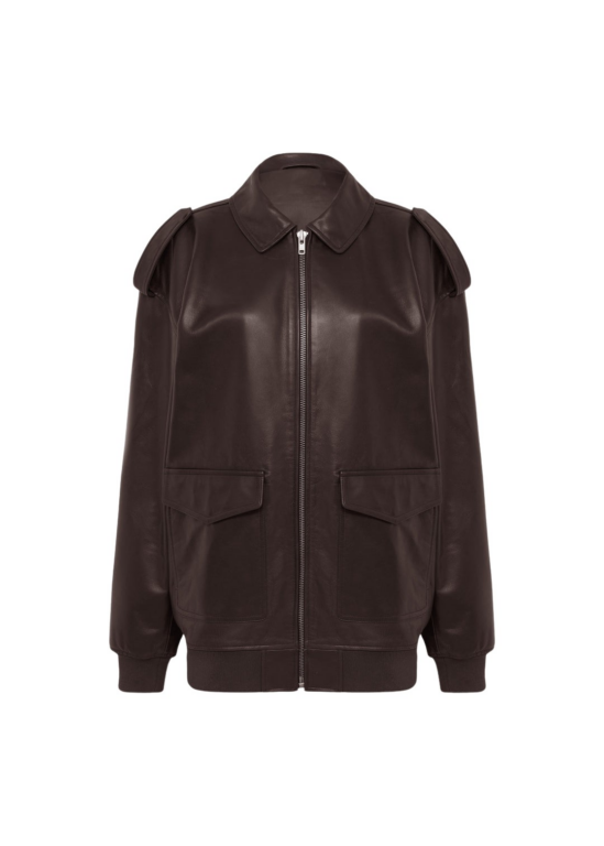 The Frankie Shop Viper Leather Jacket - Brown - Oversized Minimalist Jackets in Brown - Shop at Luxury Shoes 