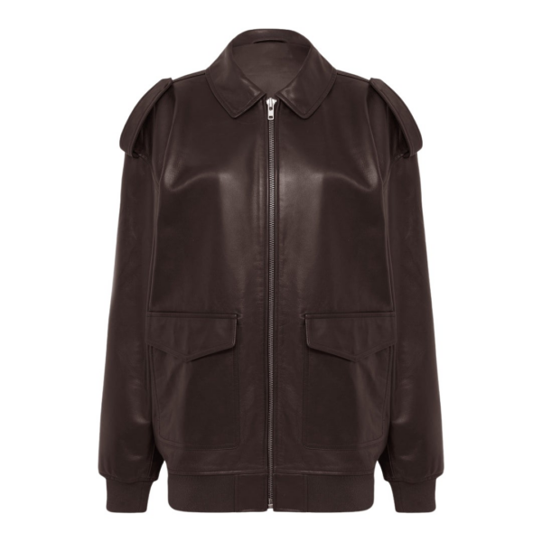 The Frankie Shop Viper Leather Jacket - Brown - Oversized Minimalist Jackets in Brown - Shop at Luxury Shoes 