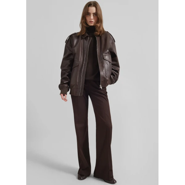 The Frankie Shop Viper Leather Jacket - Brown - Oversized Minimalist Jackets in Brown - Shop at Luxury Shoes 