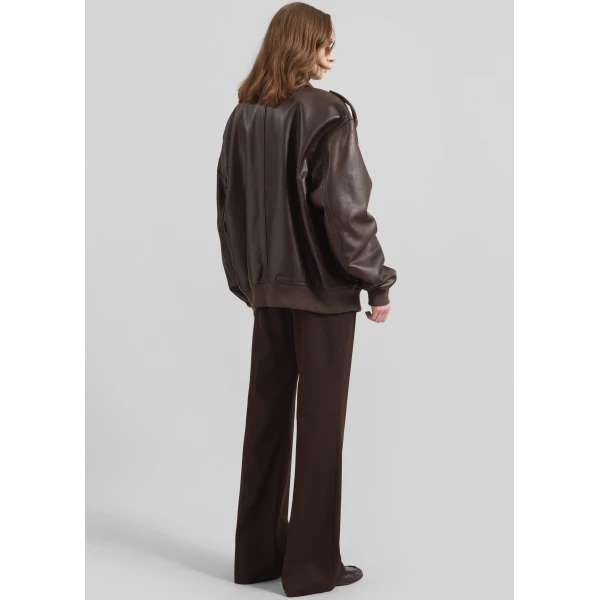 The Frankie Shop Viper Leather Jacket - Brown - Oversized Minimalist Jackets in Brown - Shop at Luxury Shoes 