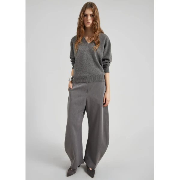 The Frankie Shop Vosges Barrel Leg Pants - Grey - Oversized Minimalist Pants in Grey - Shop at Luxury Shoes 