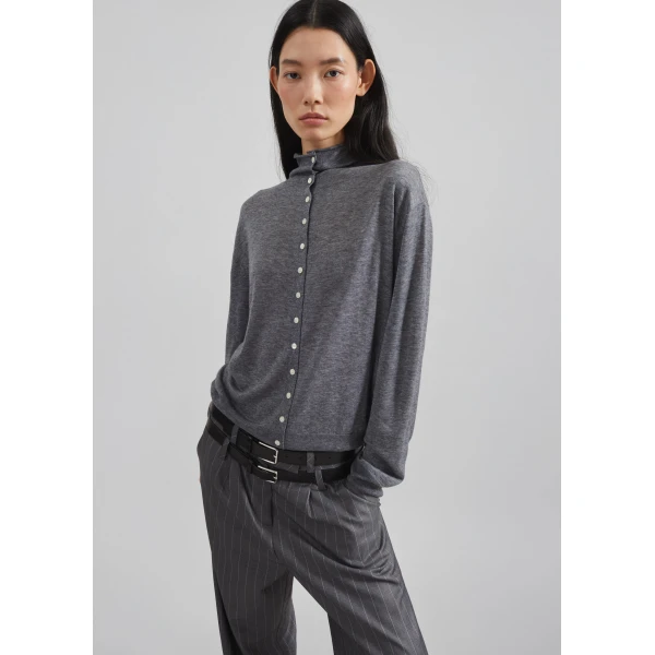 The Frankie Shop Vradal High Neck Cardigan - Grey - Oversized Minimalist Knitwear in Grey - Shop at Luxury Shoes 