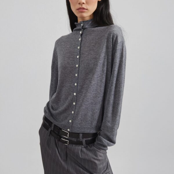The Frankie Shop Vradal High Neck Cardigan – Grey, view 2