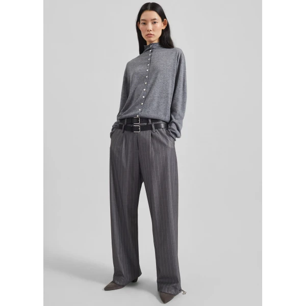 The Frankie Shop Vradal High Neck Cardigan - Grey - Oversized Minimalist Knitwear in Grey - Shop at Luxury Shoes 
