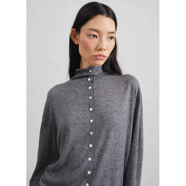 The Frankie Shop Vradal High Neck Cardigan - Grey - Oversized Minimalist Knitwear in Grey - Shop at Luxury Shoes 
