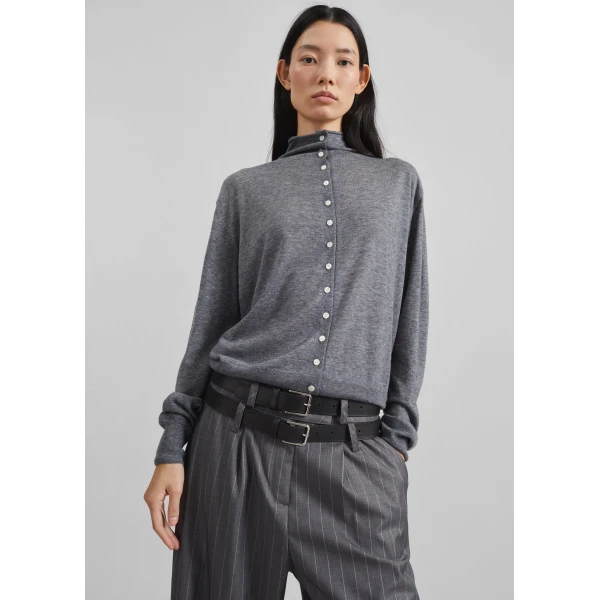 The Frankie Shop Vradal High Neck Cardigan - Grey - Oversized Minimalist Knitwear in Grey - Shop at Luxury Shoes 