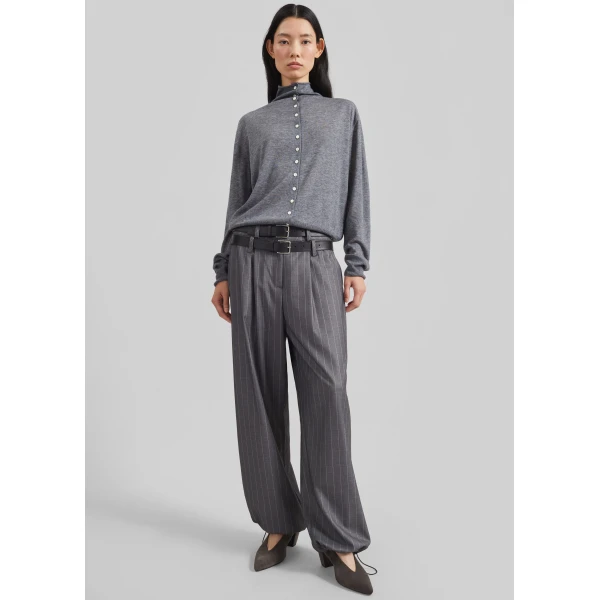 The Frankie Shop Vradal High Neck Cardigan - Grey - Oversized Minimalist Knitwear in Grey - Shop at Luxury Shoes 