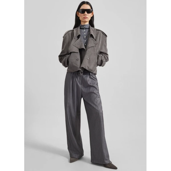 The Frankie Shop Vradal High Neck Cardigan - Grey - Oversized Minimalist Knitwear in Grey - Shop at Luxury Shoes 