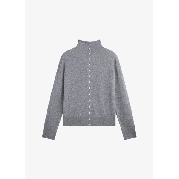 The Frankie Shop Vradal High Neck Cardigan - Grey - Oversized Minimalist Knitwear in Grey - Shop at Luxury Shoes 