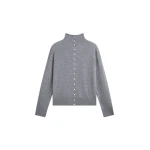 The Frankie Shop Vradal High Neck Cardigan - Grey - Oversized Minimalist Knitwear in Grey - Shop at Luxury Shoes 