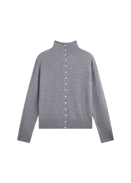 The Frankie Shop Vradal High Neck Cardigan - Grey - Oversized Minimalist Knitwear in Grey - Shop at Luxury Shoes 