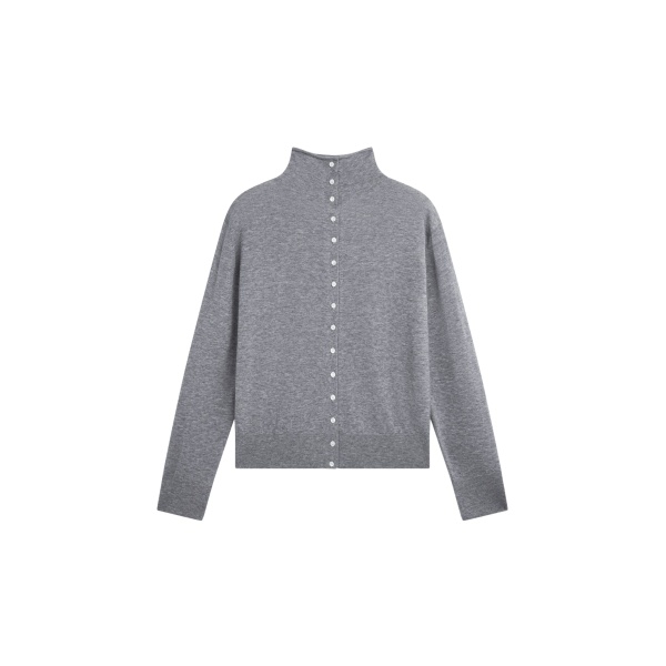 The Frankie Shop Vradal High Neck Cardigan - Grey - Oversized Minimalist Knitwear in Grey - Shop at Luxury Shoes 