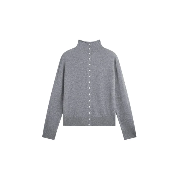 The Frankie Shop Vradal High Neck Cardigan - Grey - Oversized Minimalist Knitwear in Grey - Shop at Luxury Shoes 