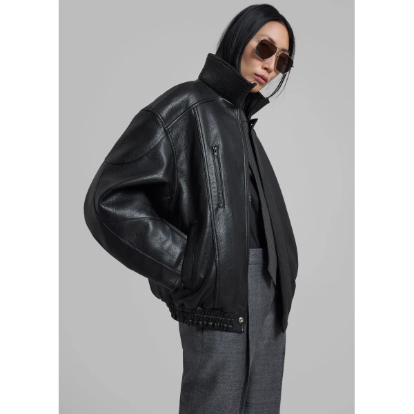The Frankie Shop Zion Quilted Bomber Jacket - Black - Oversized Minimalist Jackets in Black - Shop at Luxury Shoes 