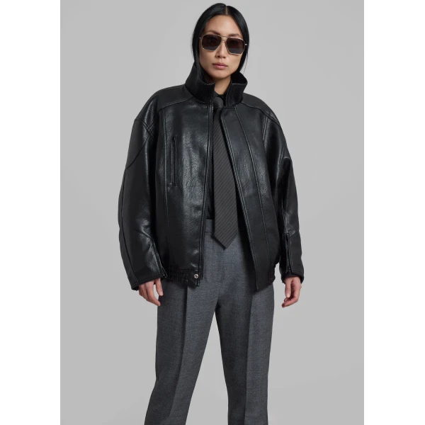 The Frankie Shop Zion Quilted Bomber Jacket - Black - Oversized Minimalist Jackets in Black - Shop at Luxury Shoes 