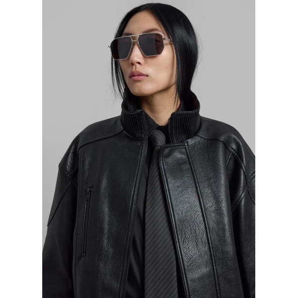 The Frankie Shop Zion Quilted Bomber Jacket - Black - Oversized Minimalist Jackets in Black - Shop at Luxury Shoes 