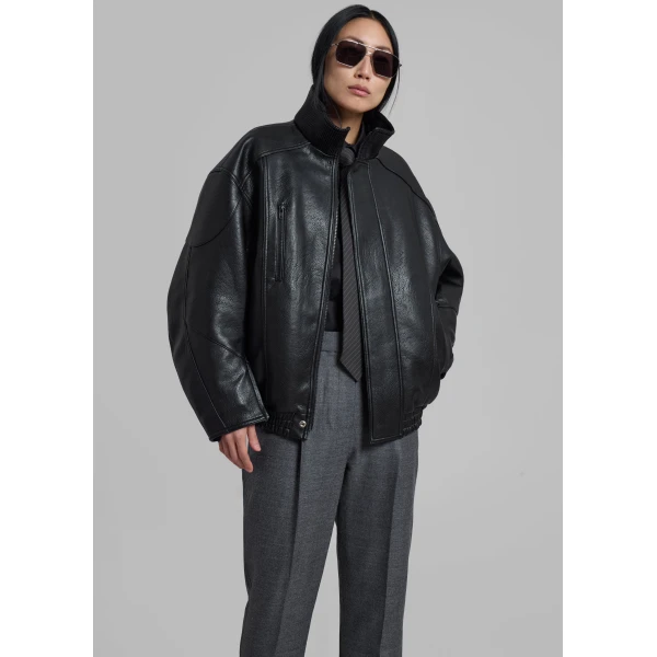 The Frankie Shop Zion Quilted Bomber Jacket - Black - Oversized Minimalist Jackets in Black - Shop at Luxury Shoes 