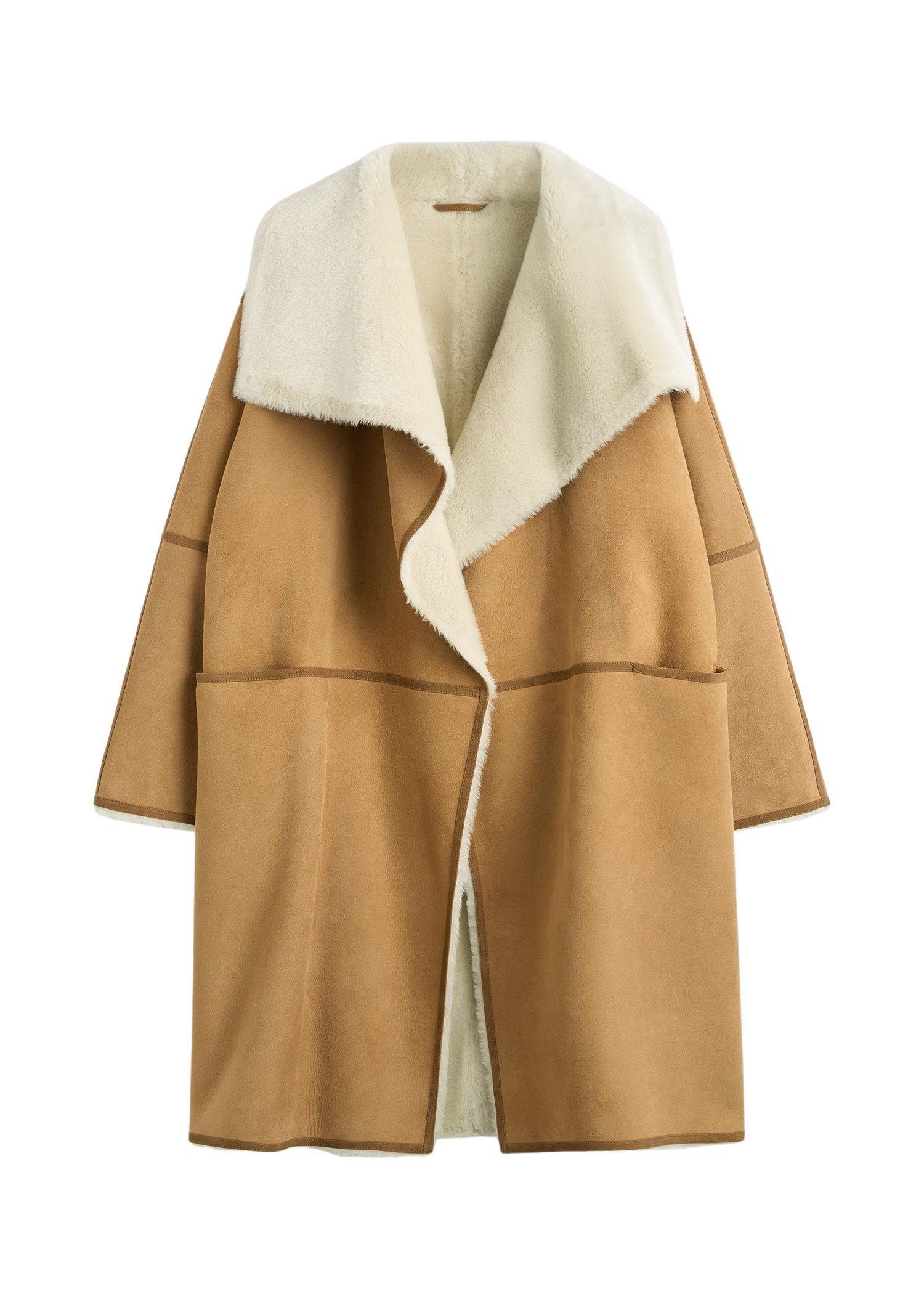 Toteme-Draped-shearling-coat-tan32830_nobg Toteme Coats with minimalist design at Luxury Shoes
