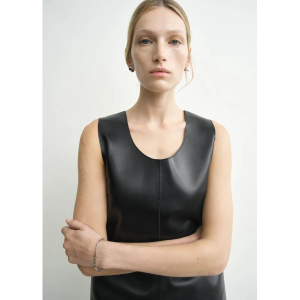 Scoop-neck leather top black - Image 5