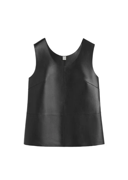 Toteme-Scoop-neck-leather-top-black17293_nobg Toteme Tops with minimalist design at Luxury Shoes