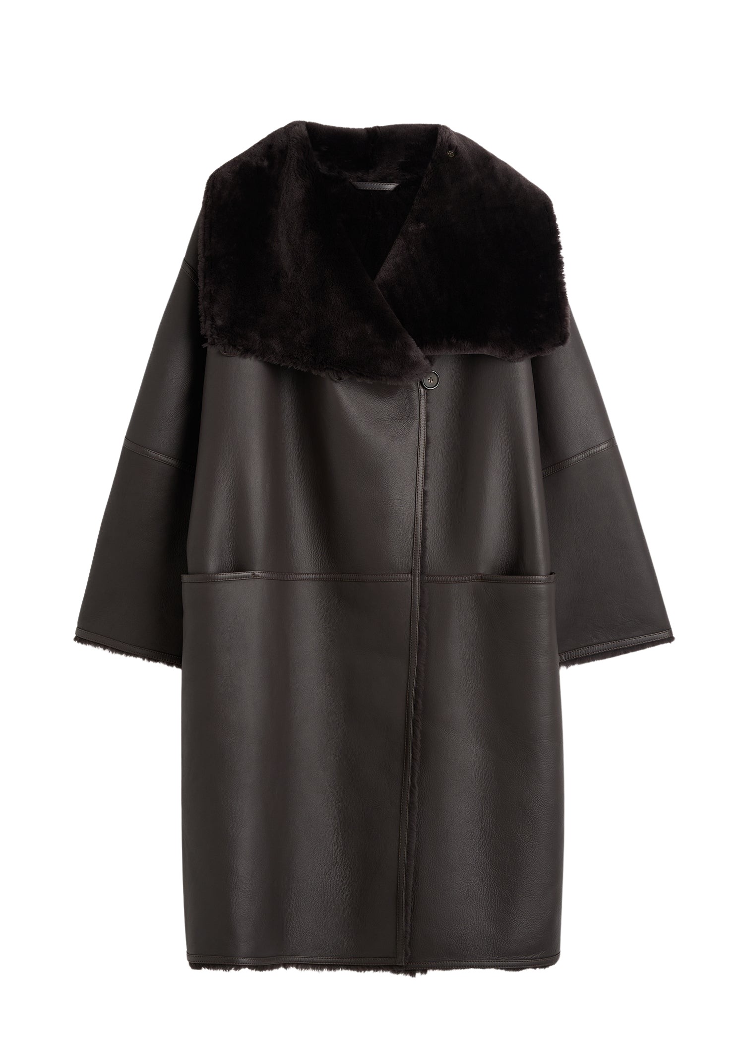 Toteme-Shearling-wrap-coat-dark-brown23888_nobg Toteme Coats with minimalist design at Luxury Shoes