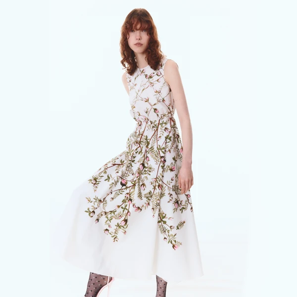 Giambattista Valli Treillage Ivory Popeline Midi Dress - Giambattista Valli Dresses - Romantic Couture - Shop at Luxury Shoes 