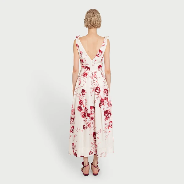 Giambattista Valli V-Neck Midi Ruby Pansies Poplin Dress - Giambattista Valli Dresses - Romantic Couture - Shop at Luxury Shoes 