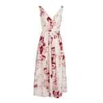 Giambattista Valli V-Neck Midi Ruby Pansies Poplin Dress - Giambattista Valli Dresses - Romantic Couture - Shop at Luxury Shoes 