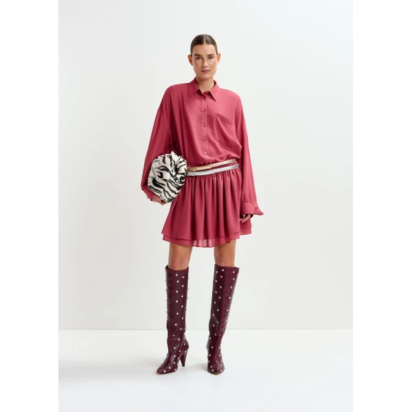 Essentiel Antwerp Vintage pink ruffled layered mini skirt - Essentiel Antwerp Skirts - Colorful Belgian Design - Shop at Luxury Shoes 