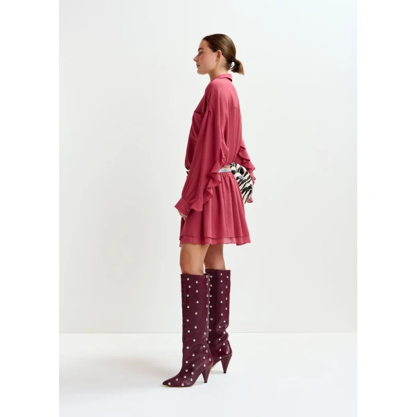 Essentiel Antwerp Vintage pink ruffled layered mini skirt - Essentiel Antwerp Skirts - Colorful Belgian Design - Shop at Luxury Shoes 