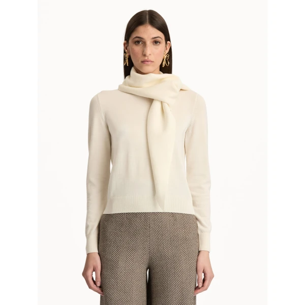 Oscar de la Renta Virgin Wool Pullover with Scarf - Oscar de la Renta Knitwear - American Couture - Shop at Luxury Shoes 