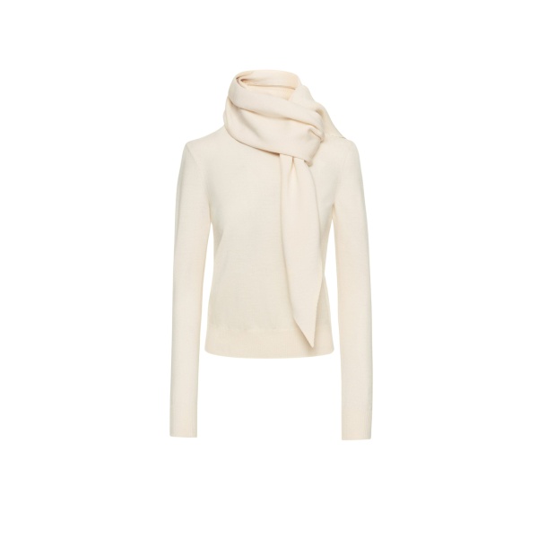 Oscar de la Renta Virgin Wool Pullover with Scarf - Oscar de la Renta Knitwear - American Couture - Shop at Luxury Shoes 