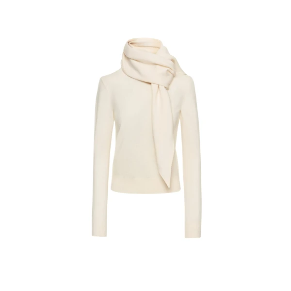 Oscar de la Renta Virgin Wool Pullover with Scarf - Oscar de la Renta Knitwear - American Couture - Shop at Luxury Shoes 