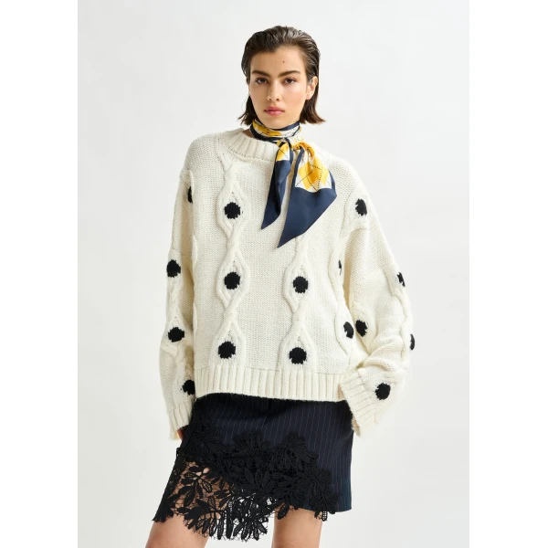 Essentiel Antwerp White and black polka-dot cable-knit sweater - Essentiel Antwerp Knitwear - Colorful Belgian Design - Shop at Luxury Shoes 