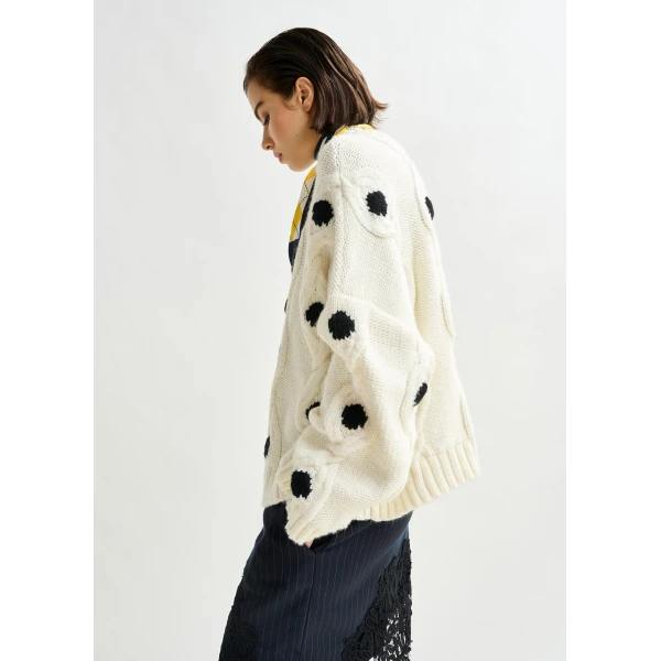 Essentiel Antwerp White and black polka-dot cable-knit sweater - Essentiel Antwerp Knitwear - Colorful Belgian Design - Shop at Luxury Shoes 