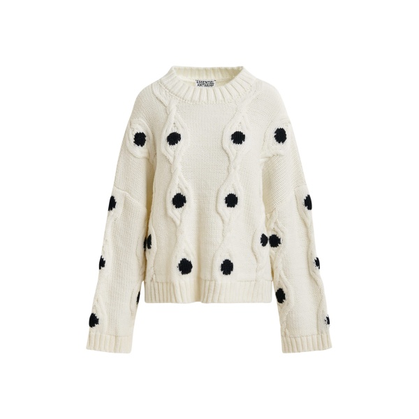 Essentiel Antwerp White and black polka-dot cable-knit sweater - Essentiel Antwerp Knitwear - Colorful Belgian Design - Shop at Luxury Shoes 