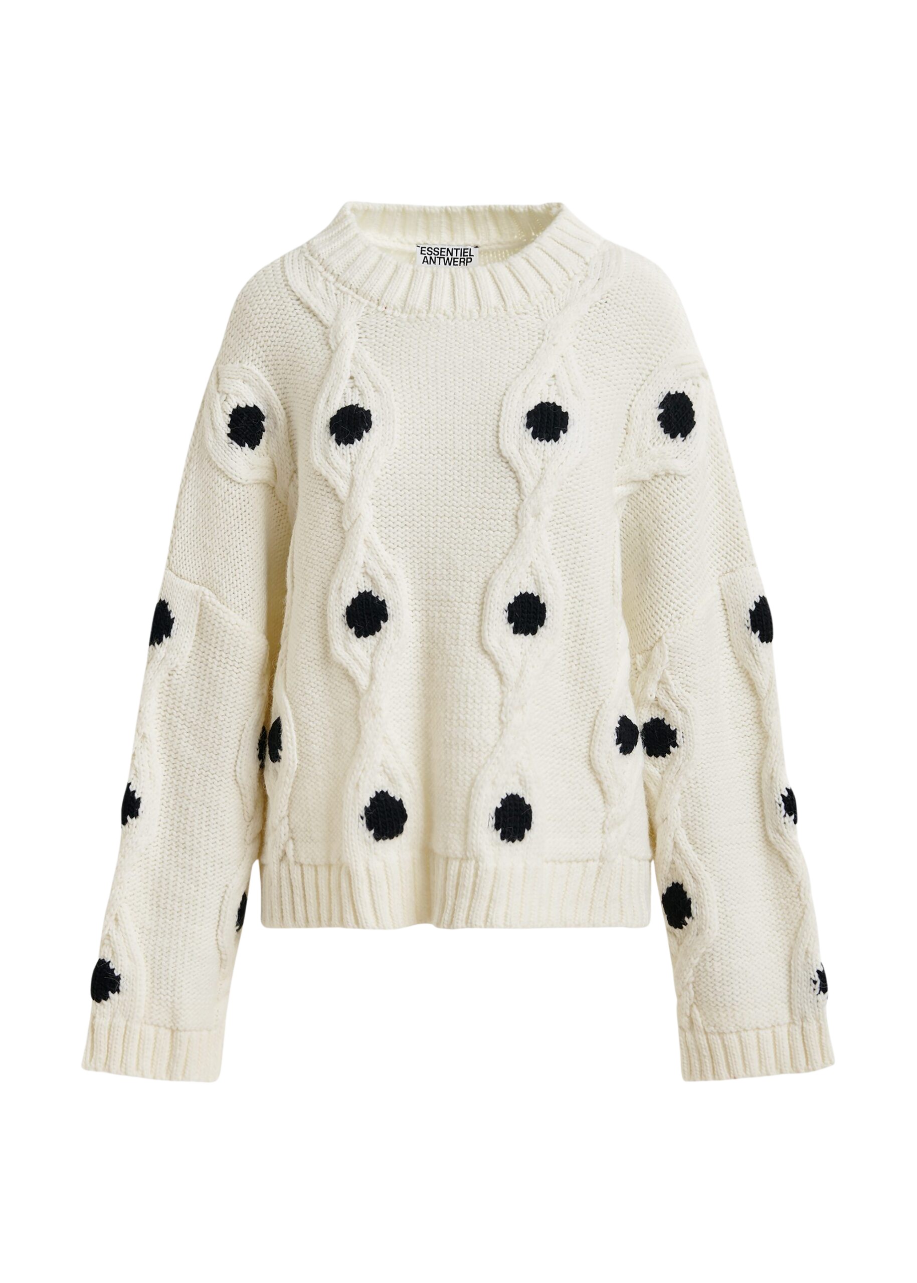 Essentiel Antwerp White and black polka-dot cable-knit sweater
