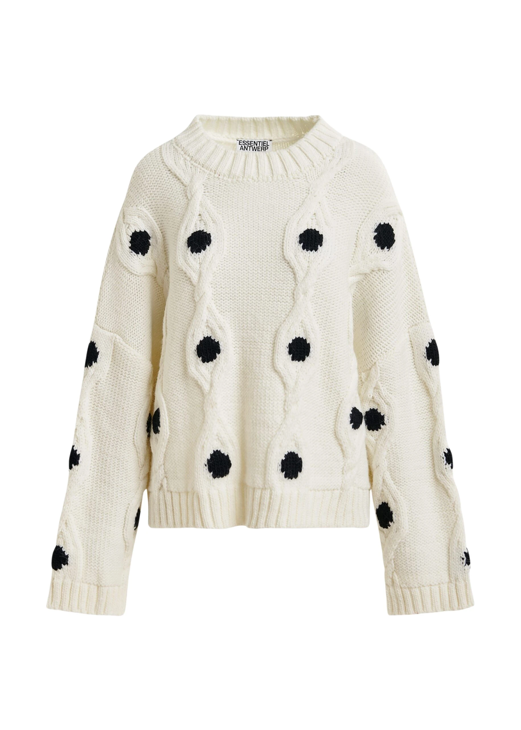 White-and-black-polka-dot-cable-knit-sweater-Essentiel-Antwerp-Knitwear-scaled65175_nobg Essentiel Antwerp White and black polka-dot cable-knit sweater - Essentiel Antwerp Knitwear - Colorful Belgian Design - Shop at Luxury Shoes