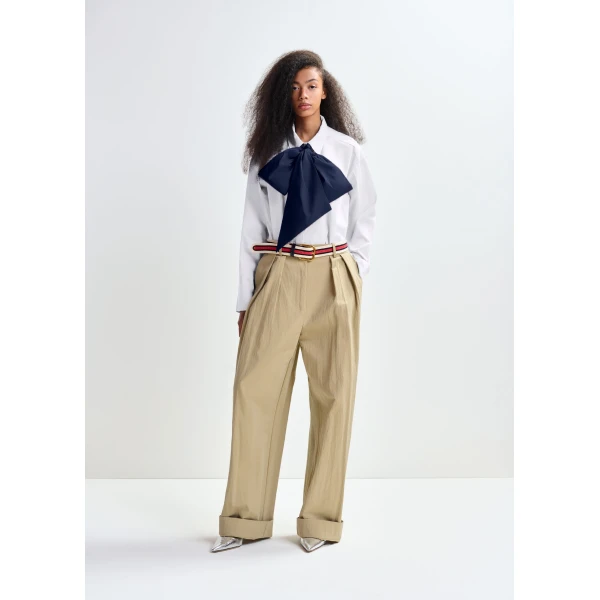 Essentiel Antwerp White and navy cotton shirt with removable bow tie - Essentiel Antwerp Shirts - Colorful Belgian Design - Shop at Luxury Shoes 