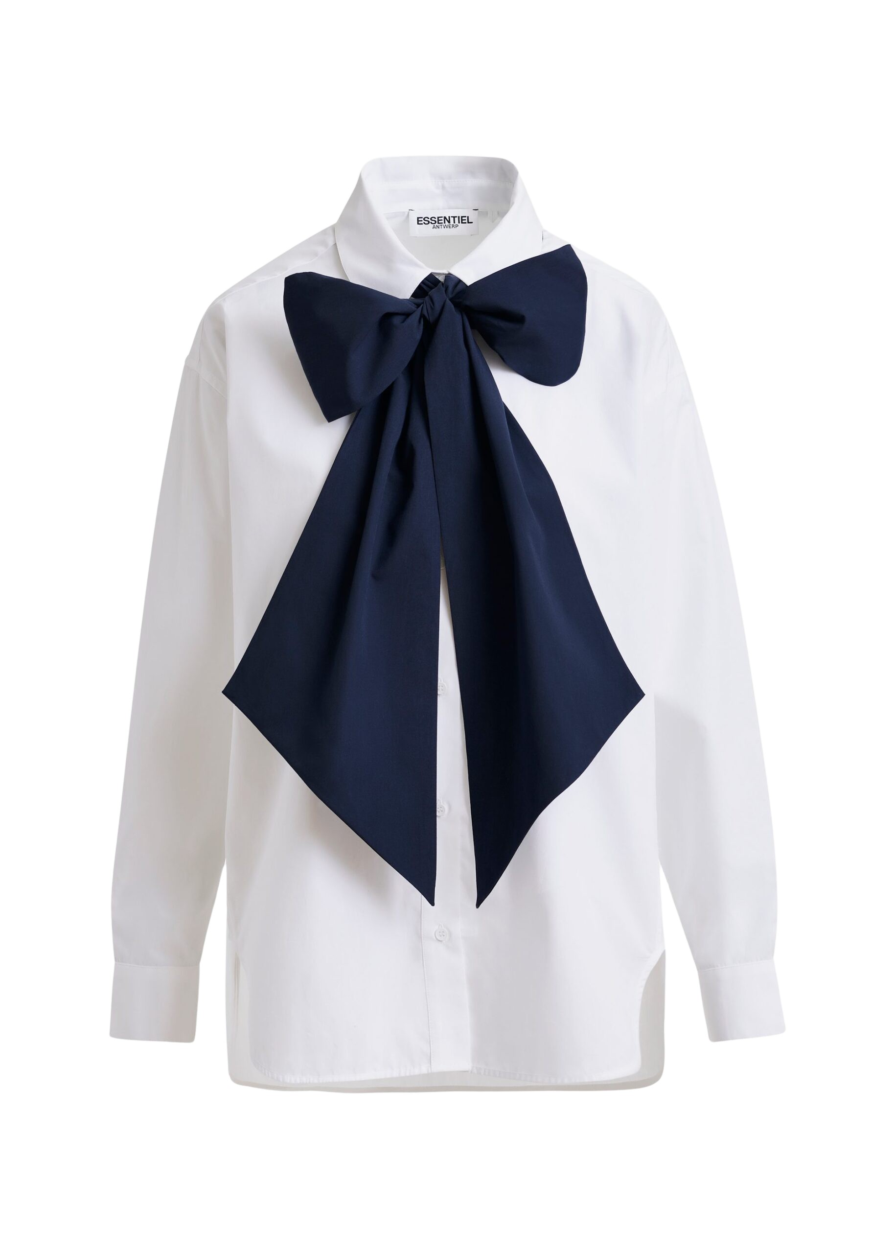 Essentiel Antwerp White and navy cotton shirt with removable bow tie